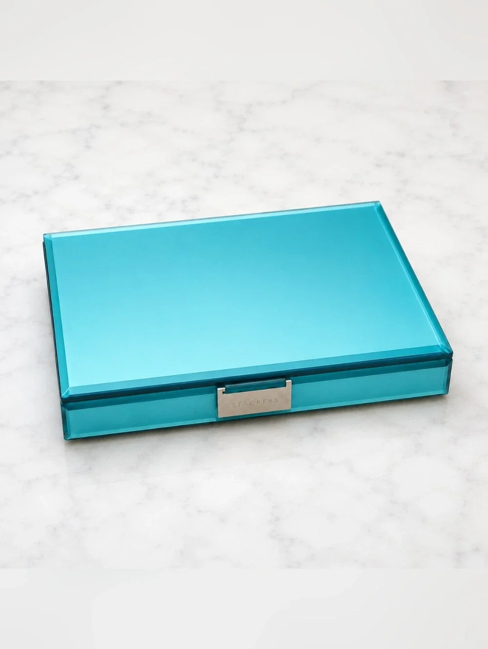 Stackers Turquoise Beveled Glass Jewelry Box Mirrored Vanity Organizer